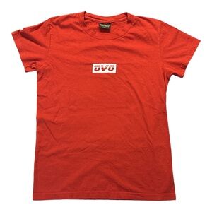 OVO women's red and white box logo graphic tee, L.